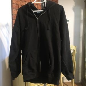 Black hoodie. Relaxed fit.